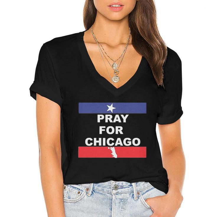 Nice Pray For Chicago Chicao Shooting Women's Jersey Short Sleeve Deep V-Neck Tshirt