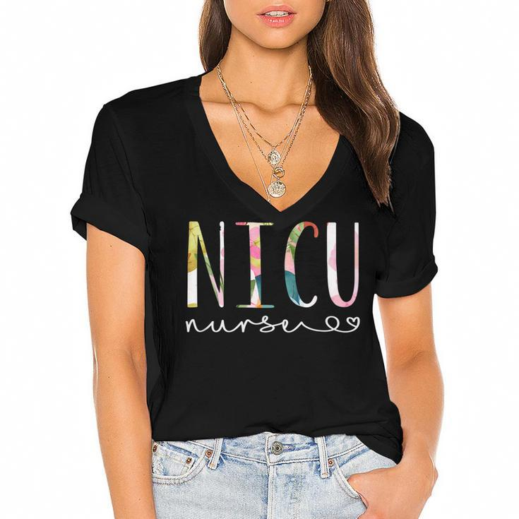Nicu Nurse Icu Cute Floral Design Nicu Nursing  V2 Women's Jersey Short Sleeve Deep V-Neck Tshirt