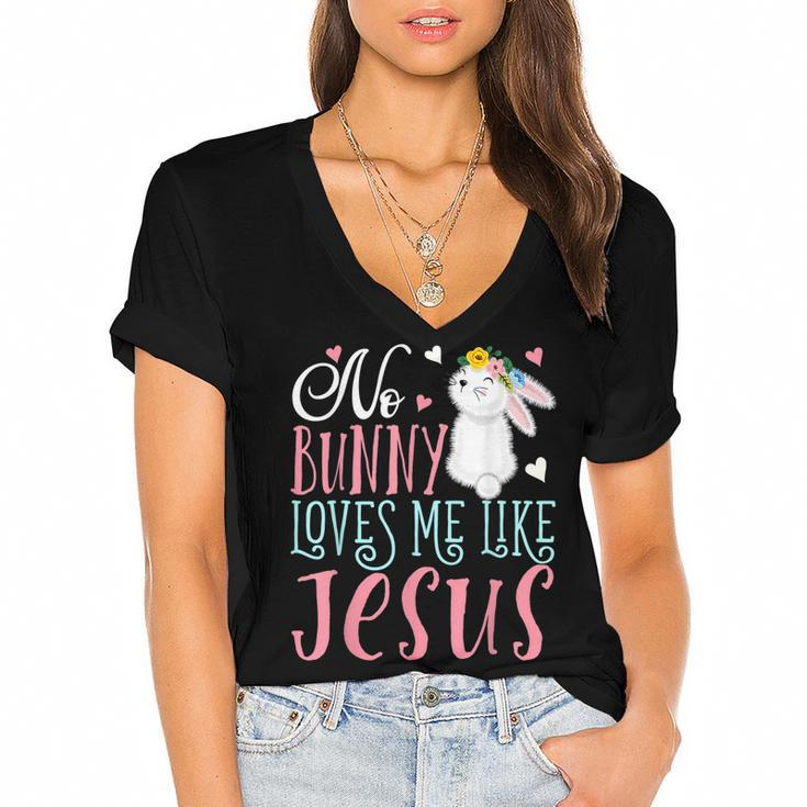 No Bunny Loves Me Like Jesus Christian Easter Girls Gifts  Women's Jersey Short Sleeve Deep V-Neck Tshirt