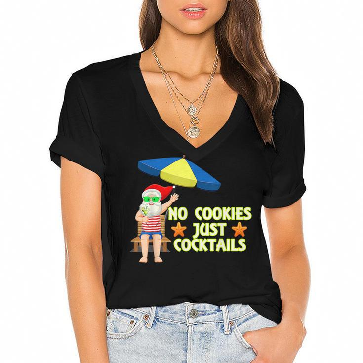 No Cookies Just Cocktails Funny Santa Christmas In July   Women's Jersey Short Sleeve Deep V-Neck Tshirt