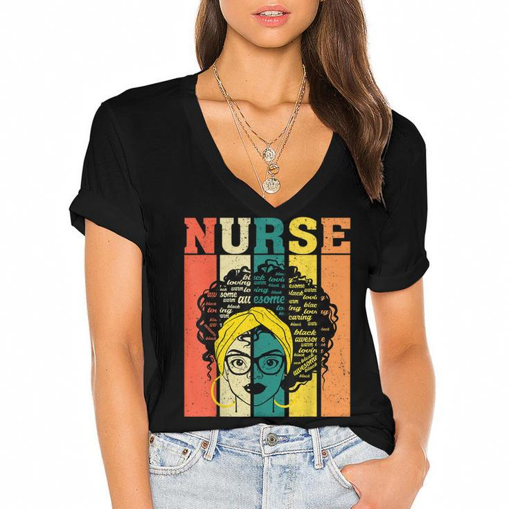 Nurse Melanin Afro Queen Girl Magic Black History Vintage  V2 Women's Jersey Short Sleeve Deep V-Neck Tshirt