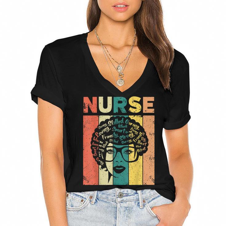 Nurse Melanin Afro Queen Girl Magic Black History Vintage  V3 Women's Jersey Short Sleeve Deep V-Neck Tshirt