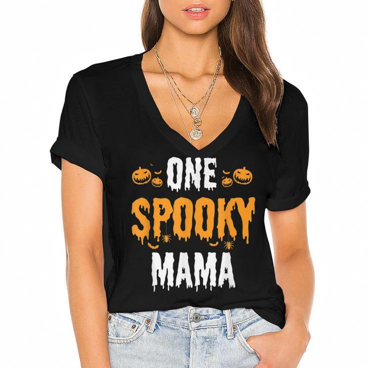 One Spooky Mama Mother Matching Family Halloween  Women's Jersey Short Sleeve Deep V-Neck Tshirt