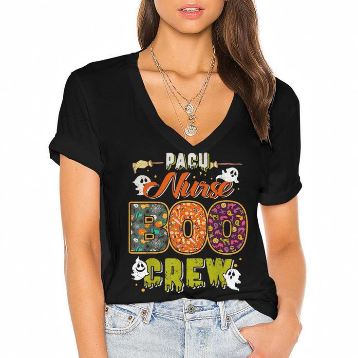 Pacu Nurse Boo Crew Rn Squad Halloween Matching  Women's Jersey Short Sleeve Deep V-Neck Tshirt