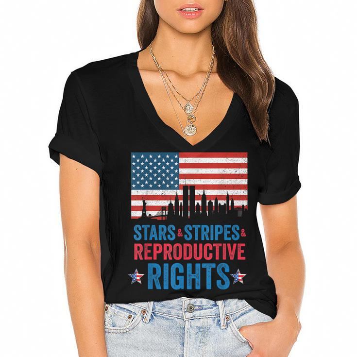 Patriotic 4Th Of July  Stars Stripes Reproductive Right  V4 Women's Jersey Short Sleeve Deep V-Neck Tshirt