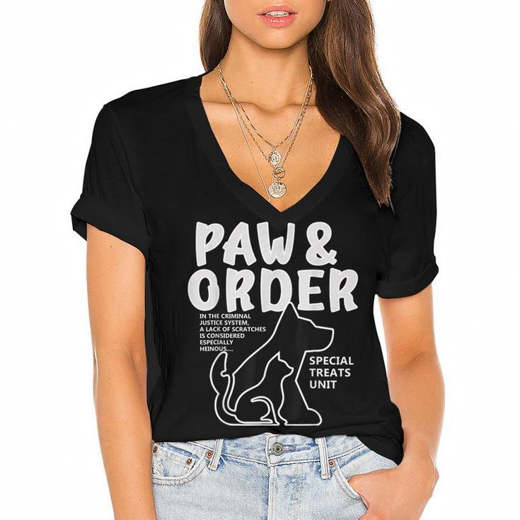Paw And Order Special Feline Unit Pets Training Dog And Cat  Women's Jersey Short Sleeve Deep V-Neck Tshirt