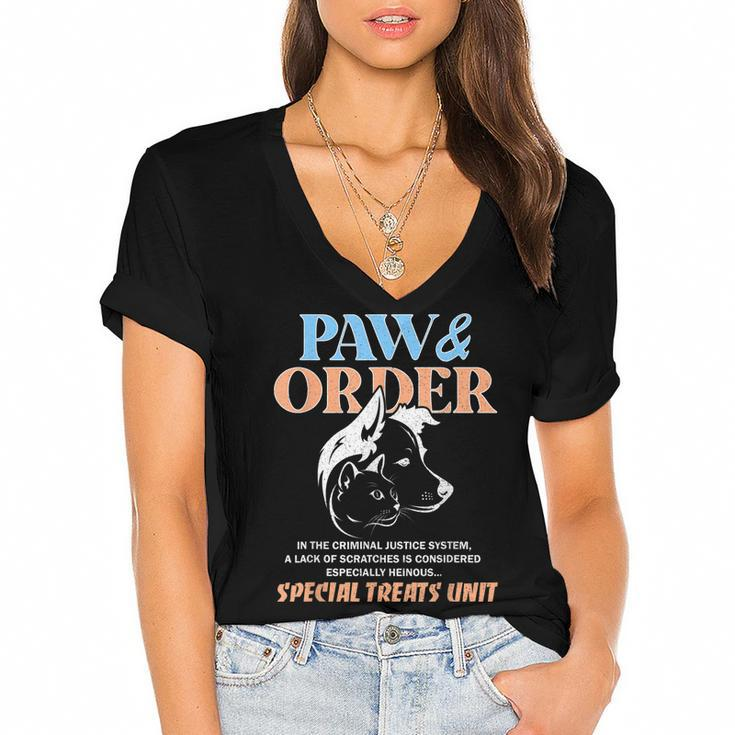 Paw And Order Training Dog And Cat  Women's Jersey Short Sleeve Deep V-Neck Tshirt