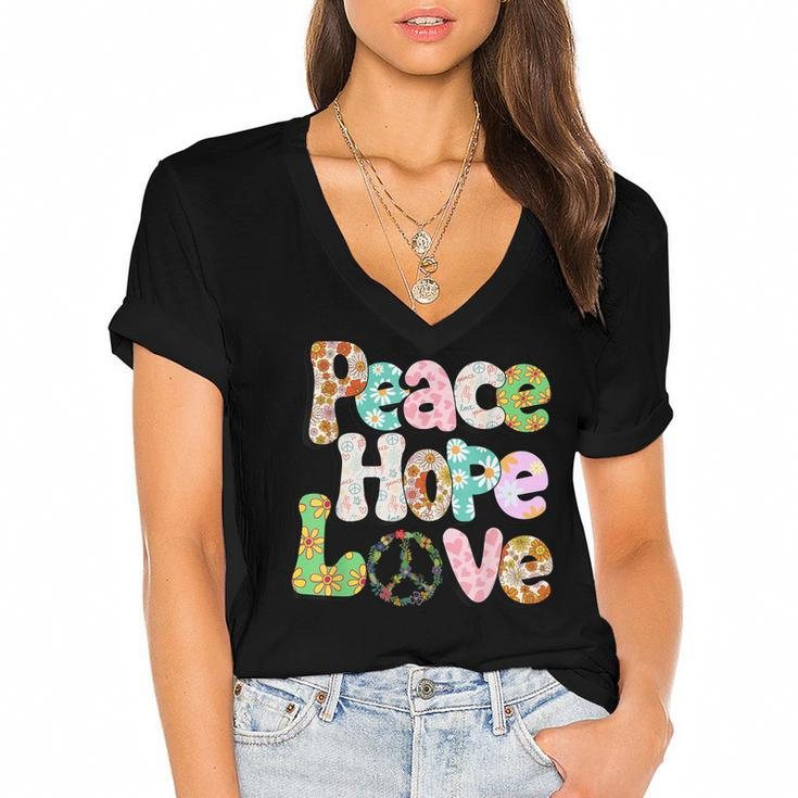 Peace Sign Love 60S 70S Tie Dye Hippie Halloween Costume  V3 Women's Jersey Short Sleeve Deep V-Neck Tshirt