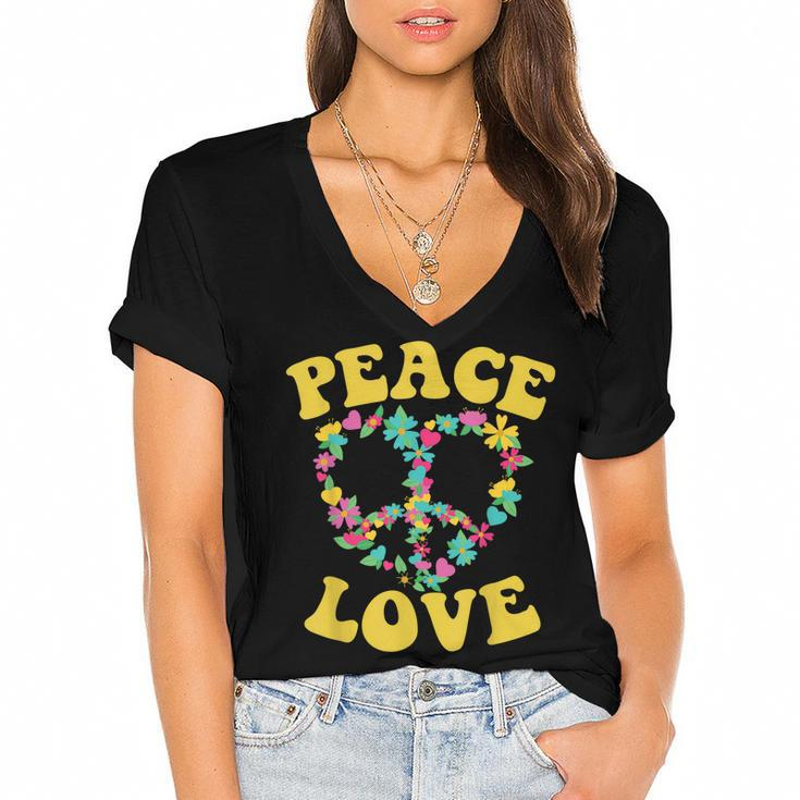 Peace Sign Love 60S 70S Tie Dye Hippie Halloween Costume  V7 Women's Jersey Short Sleeve Deep V-Neck Tshirt