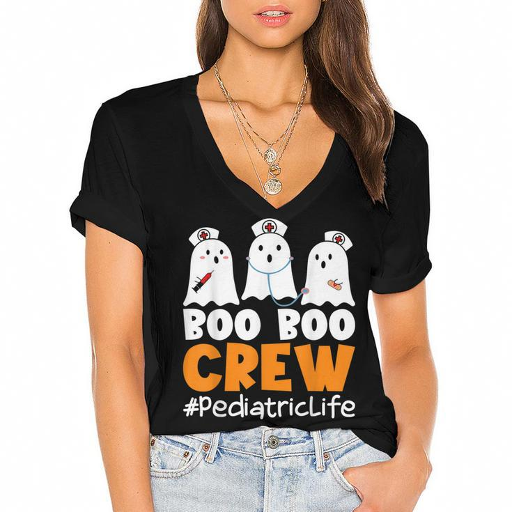Pediatric Life Boo Boo Crew Nurse Ghost Halloween Costume  Women's Jersey Short Sleeve Deep V-Neck Tshirt