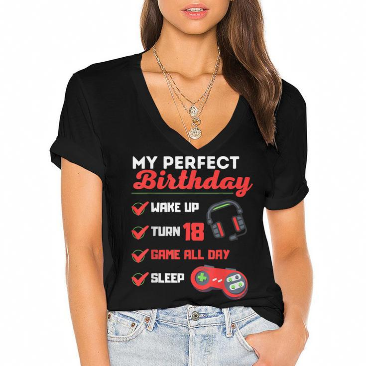 Perfekter 18Th Birthday Gamer Boy Gamer  Women's Jersey Short Sleeve Deep V-Neck Tshirt