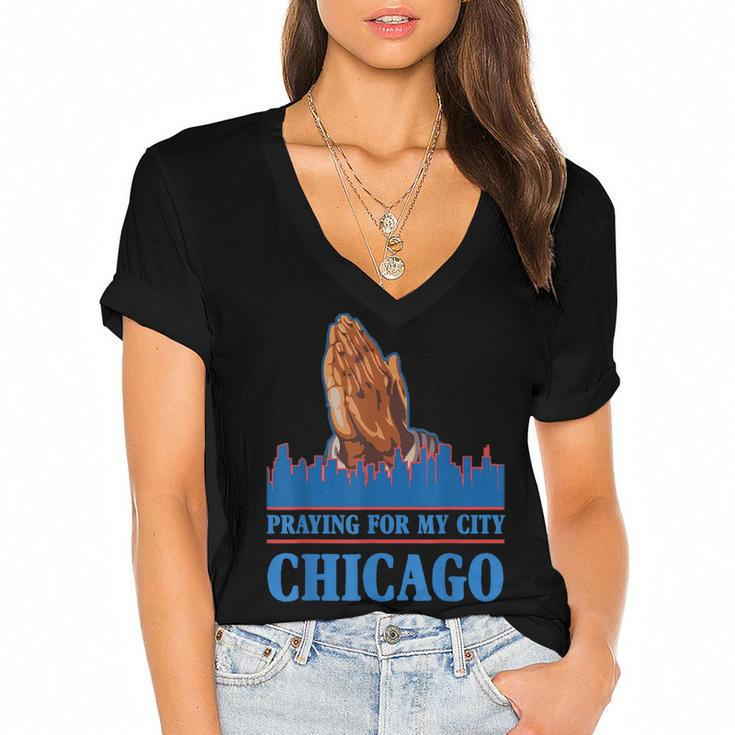 Pray For Chicago Chicago Shooting Support Chicago  Women's Jersey Short Sleeve Deep V-Neck Tshirt