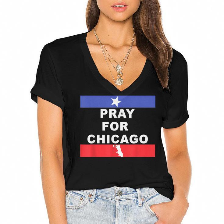 Pray For Chicago Encouragement Distressed  Women's Jersey Short Sleeve Deep V-Neck Tshirt