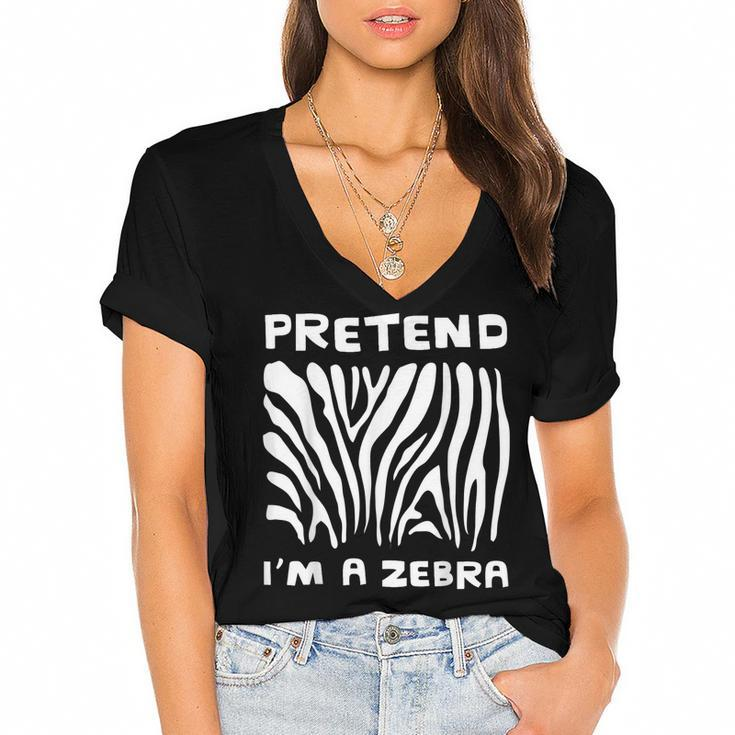 Pretend Im A Zebra Halloween Office Night Party Costume   Women's Jersey Short Sleeve Deep V-Neck Tshirt