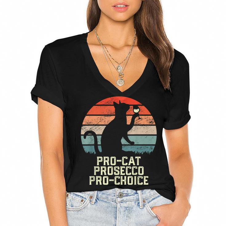 Pro-Cat Prosecco Pro Choice Scotus Defend Roe Funny Meme  Women's Jersey Short Sleeve Deep V-Neck Tshirt