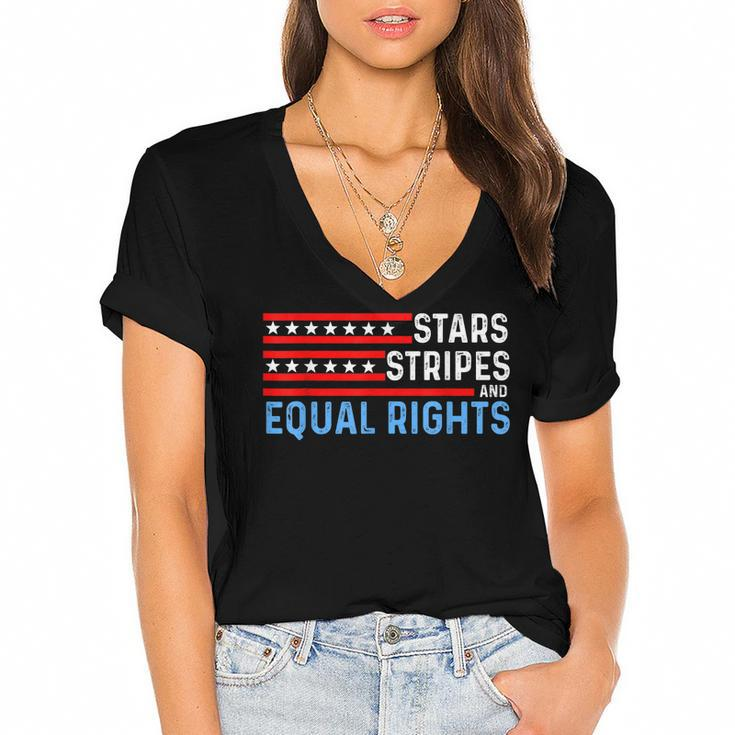 Pro Choice Feminist 4Th Of July - Stars Stripes Equal Rights  Women's Jersey Short Sleeve Deep V-Neck Tshirt