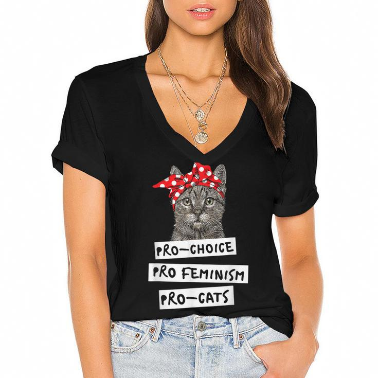 Pro Choice Pro Feminism Pro Cats T  Gift For Women Men  Women's Jersey Short Sleeve Deep V-Neck Tshirt