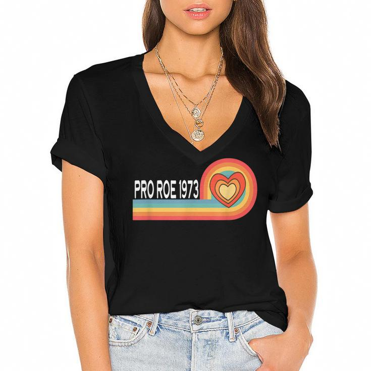 Pro Roe 1973 - Heart Rainbow Feminism Womens Rights Choice Women's Jersey Short Sleeve Deep V-Neck Tshirt