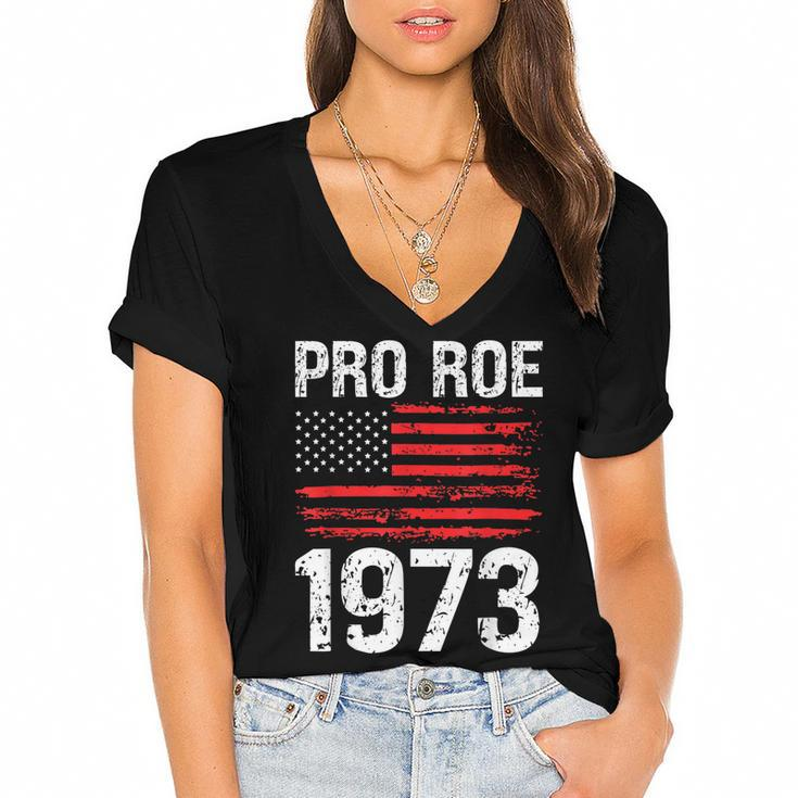 Pro Roe 1973 Reproductive Rights America Usa Flag Distressed  Women's Jersey Short Sleeve Deep V-Neck Tshirt