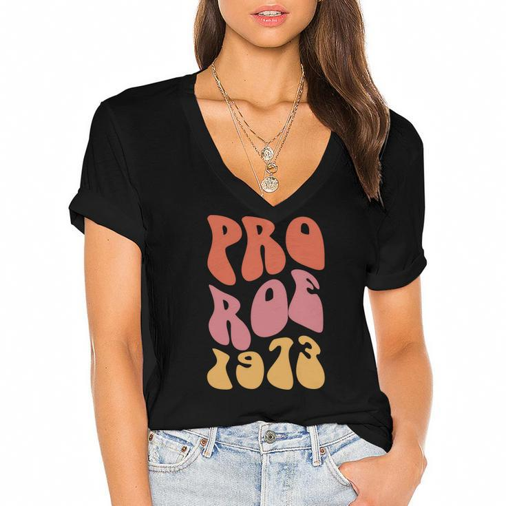 Pro Roe 1973 Vintage Groovy Hippie Retro Pro Choice Women's Jersey Short Sleeve Deep V-Neck Tshirt