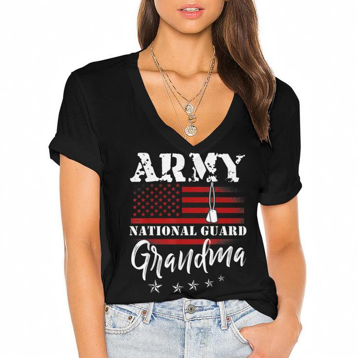 Proud Army National Guard Grandma Us Flag  Us Military  Women's Jersey Short Sleeve Deep V-Neck Tshirt