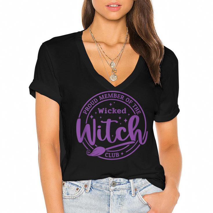 Proud Member Of The Wicked Witch Club Spooky Witch Halloween  Women's Jersey Short Sleeve Deep V-Neck Tshirt