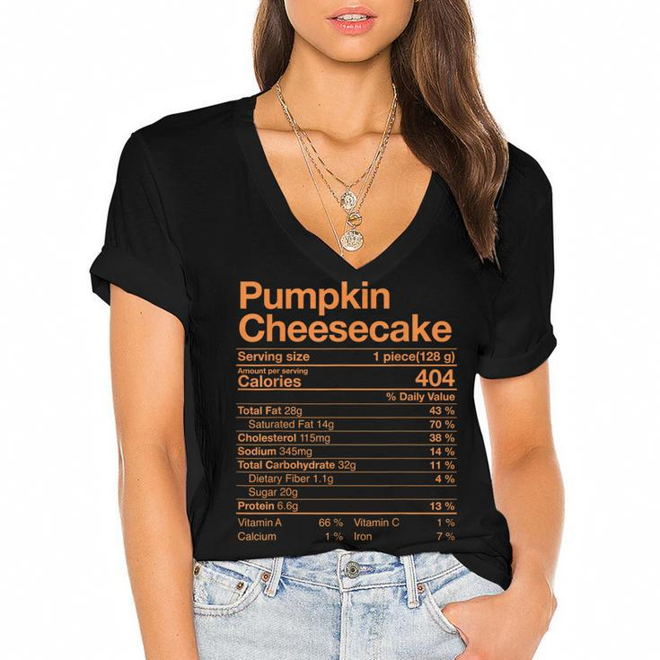 Pumpkin Cheesecake Nutrition Facts Thanksgiving Turkey Day  V2 Women's Jersey Short Sleeve Deep V-Neck Tshirt