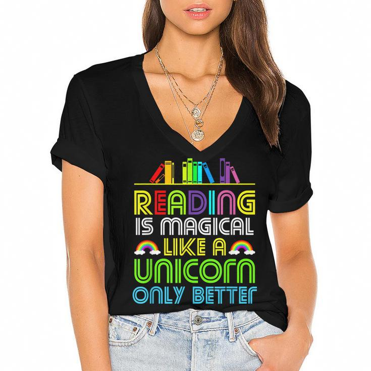 Reading Magical Unicorn T  Gifts For Men Women Kids Women's Jersey Short Sleeve Deep V-Neck Tshirt