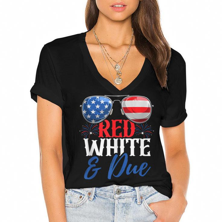 Red White And Due 4Th Of July Pregnancy Announcement Flag  Women's Jersey Short Sleeve Deep V-Neck Tshirt