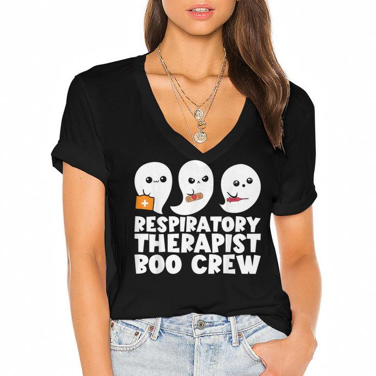 Respiratory Therapist Boo Crew Rt Halloween Ghost  Women's Jersey Short Sleeve Deep V-Neck Tshirt