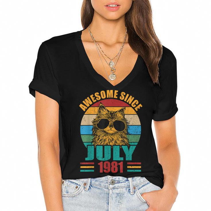Retro Awesome Since July 1981 41St Birthday 41 Years Old  Women's Jersey Short Sleeve Deep V-Neck Tshirt