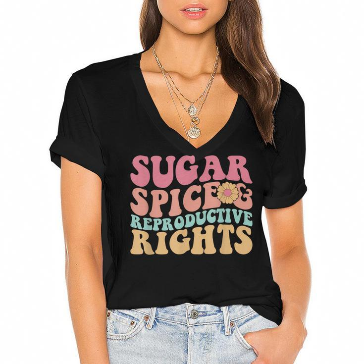Retro Pro Choice Feminist Sugar Spice & Reproductive Rights  Women's Jersey Short Sleeve Deep V-Neck Tshirt