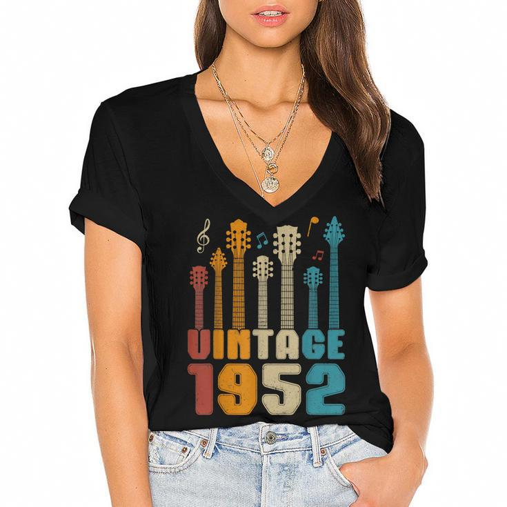 Retro Vintage 1952 Birthday Party Guitarist Guitar Lovers  Women's Jersey Short Sleeve Deep V-Neck Tshirt