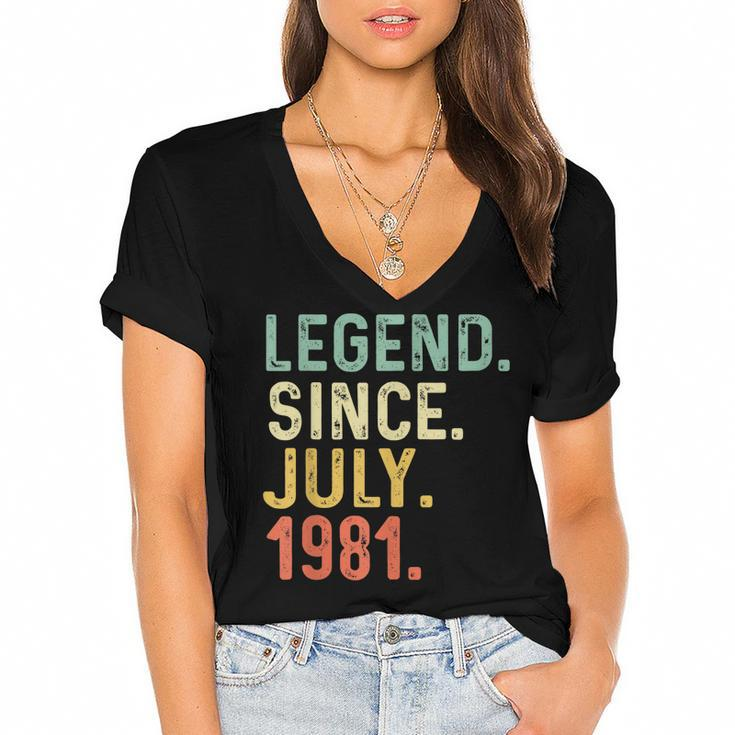 Retro Vintage Legend Epic Since July 1981 Birthday  Women's Jersey Short Sleeve Deep V-Neck Tshirt