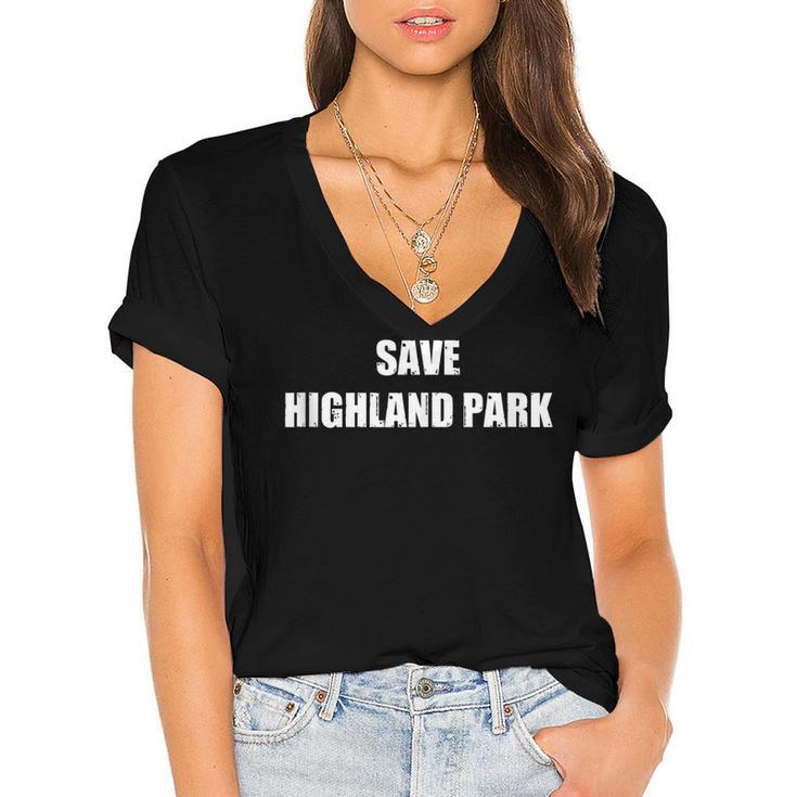 Save Highland Park  V2 Women's Jersey Short Sleeve Deep V-Neck Tshirt