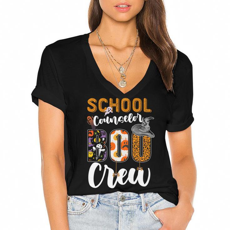 School Counselor Boo Crew Ghost Funny Halloween Matching   Women's Jersey Short Sleeve Deep V-Neck Tshirt