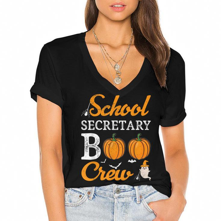 School Secretary Boo Crew Halloween School Office Squad  Women's Jersey Short Sleeve Deep V-Neck Tshirt