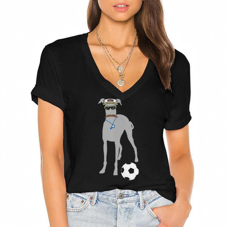 Soccer Gift Idea Fans- Sporty Dog Coach Hound Women's Jersey Short Sleeve Deep V-Neck Tshirt