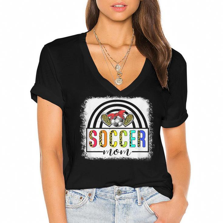 Soccer Mom Rainbow Leopard Funny Soccer Mom Mothers Day 2022  Women's Jersey Short Sleeve Deep V-Neck Tshirt