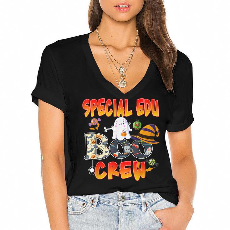 Special Edu Boo Crew Halloween Funny Ghost Teaching  Women's Jersey Short Sleeve Deep V-Neck Tshirt