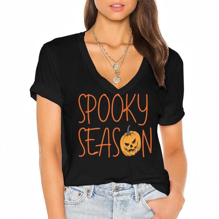 Spooky Season Cute Halloween  Fall Season  Women's Jersey Short Sleeve Deep V-Neck Tshirt