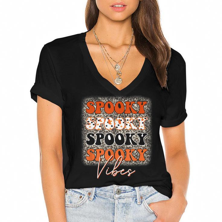 Spooky Vibes Leopard Easy Diy Halloween Costume Retro  Women's Jersey Short Sleeve Deep V-Neck Tshirt
