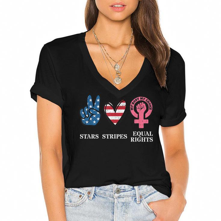 Stars Stripes & Equal Rights 4Th Of July Reproductive Rights  Women's Jersey Short Sleeve Deep V-Neck Tshirt