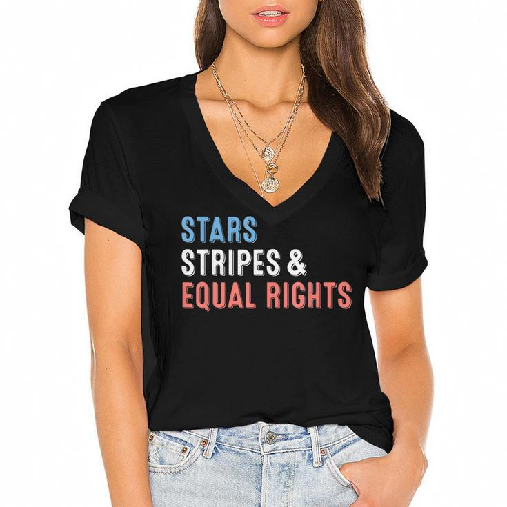 Stars Stripes And Equal Rights 4Th Of July Womens Rights  V2 Women's Jersey Short Sleeve Deep V-Neck Tshirt