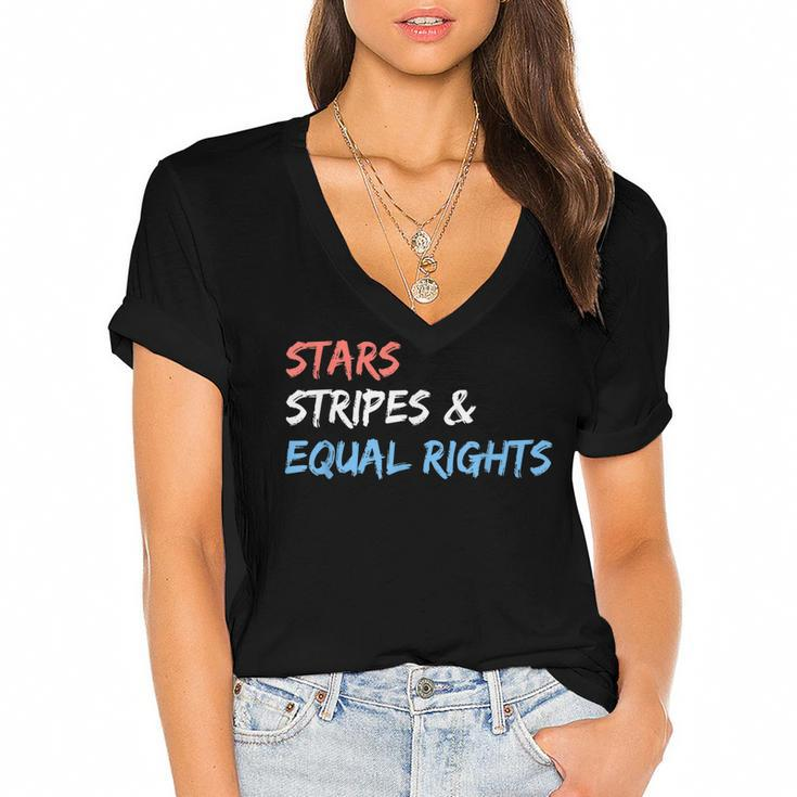 Stars Stripes And Equal Rights 4Th Of July Womens Rights  Women's Jersey Short Sleeve Deep V-Neck Tshirt