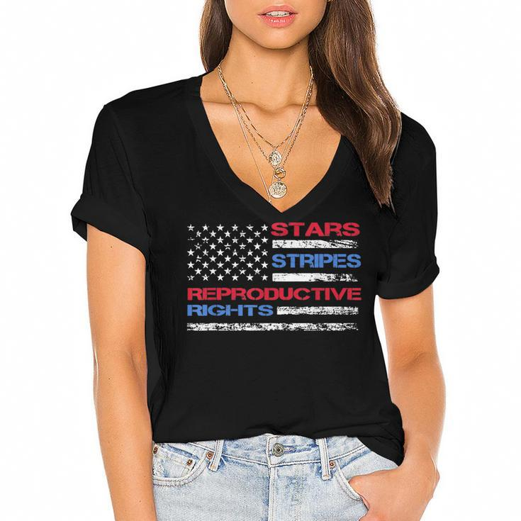Stars Stripes & Reproductive Rights 4Th Of July Equal Rights  Women's Jersey Short Sleeve Deep V-Neck Tshirt