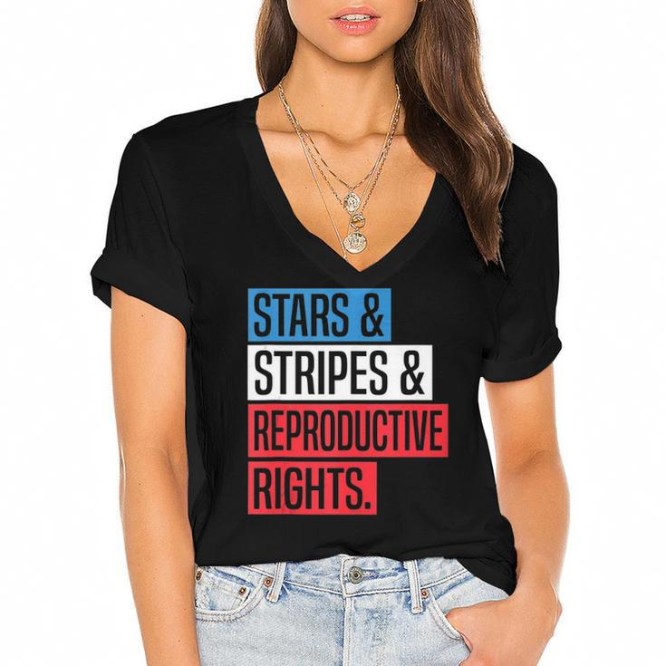 Stars Stripes And Reproductive Rights Pro Choice 4Th Of July Women's Jersey Short Sleeve Deep V-Neck Tshirt