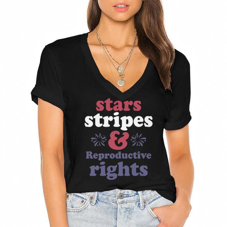 Stars Stripes Reproductive Rights Patriotic 4Th Of July Fireworks Women's Jersey Short Sleeve Deep V-Neck Tshirt