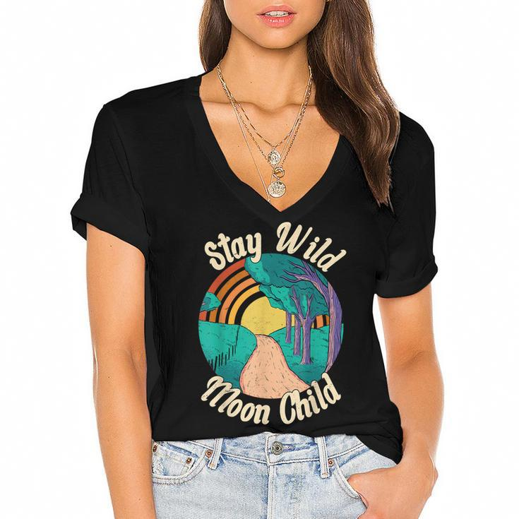 Stay Wild Moon Child Boho Peace Hippie  V3 Women's Jersey Short Sleeve Deep V-Neck Tshirt