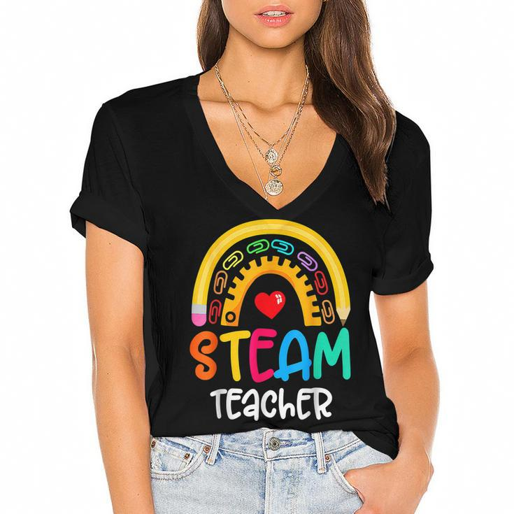 Steam Teacher Squad Team Crew Back To School Stem Special  Women's Jersey Short Sleeve Deep V-Neck Tshirt